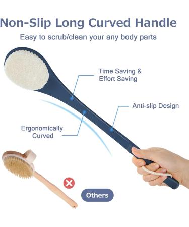 17-inch Body Brush Back Scrubber for Shower | Long Handle Exfoliating Brush for Men, Women, Elderly | Deep Exfoliation for Soft, Glowing Skin - Navy Blue - Buy Online on GoSupps.com