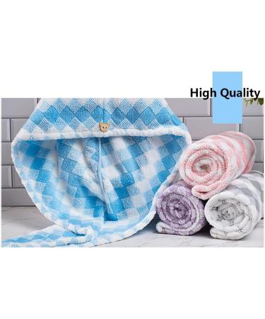 Quick-Drying Microfiber Hair Towel Set - Striped Hair Turbans for Women (Gray Blue Pink Violet) - 4 Absorbent Towels with Button - Buy Online on GoSupps.com