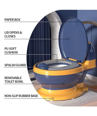 Potty Training Toilet with Realistic Seat & Tissue Dispenser - Non-Slip Toddler Potty Chair in Mellow Yellow/Navy Blue - Buy Online on GoSupps.com