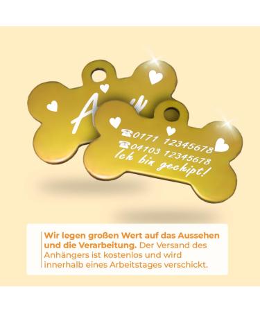 Personalized Bone-Shaped Pendants for Small & Medium Dogs & Cats | Ibera Gifts - Custom Engraved Dog Collar Accessories in Gold & Heart Design - Buy Online on GoSupps.com