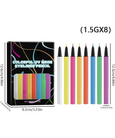  Huyeruie Liquid Eyeliner - Colored Eyeliner with Glitter | UV Neon Liquid Eyeliner Set | Graphic Pigmented Glitter Cases | 8-Color Neon Liquid Eyeliner Pen | Makeup Supplies - Buy Online on GoSupps.com