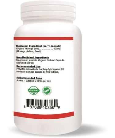 Nutridom Organic Moringa Seed 500mg 120 Powder Capsules Non-GMO Vegan Gluten Free Dairy Free and Soy Free - Buy Online on GoSupps.com