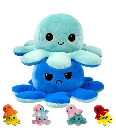 FASTEXX Octopus Reversible Plushies Express Your Mood with our Double-Sided Flip Mood Octopus Plush Reversible Octopus Plushie is Sweetest Gift for all Kids Friends Family on Any Occasion Blue
