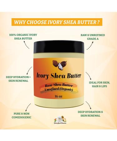 Black Lavish Essentials Organic West-African Ivory Shea Butter, Raw & Unrefined Grade A Shea Butter, DIY Ingredient, Moisture-Rich Skin & Hair Butter, Fast Absorbing, 16 oz Jar - Buy Online on GoSupps.com