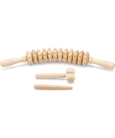Navaris 3-Piece Wooden Massage Roller Set - Fascia Massage Stick with Handle & Carry Bag - Effective Pain Relief & Relaxation - Buy Online on GoSupps.com