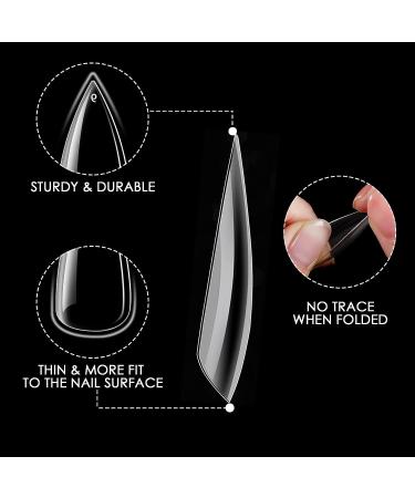XXL Stiletto Nail Tips - Clear Full Cover False Nails for Acrylic - 360pcs in 12 Sizes with Box for DIY Nail Art - Salon Quality - Buy Online on GoSupps.com