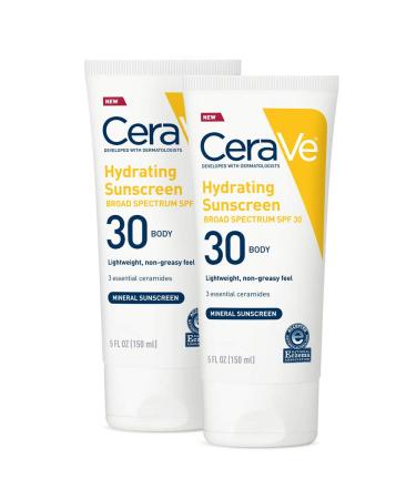 CeraVe 100% Mineral Sunscreen Spf 30 | Body Sunscreen With Zinc oxide & Titanium Dioxide for Sensitive Skin | 5 Oz, Pack Of 2