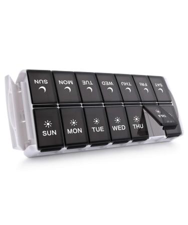 TookMag Weekly Pill Organizer 2 Times a Day, Easy Fill AM PM Pill Box, Large Capacity Quick-Refill 7 Day Pill Cases for Pills/Vitamin/Fish Oil/Supplements (Patent Registered) (Black) - Buy Online on GoSupps.com