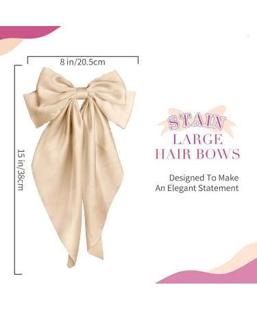 Khaki Hair Bow Khaki Bow Hair Clip for Women Solid Color Bow Hair Clips with Long Ribbon French Khaki Bow Hair Clip Soft Satin Silky Hair Bows Cute Gifts for Women Girls - Buy Online on GoSupps.com