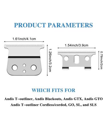 2 Pack Andis T Outliner and GTX Trimmer T Blade Replacement - Compatible with #04710 & #04521 - Silver Steel Blades - Buy Online on GoSupps.com