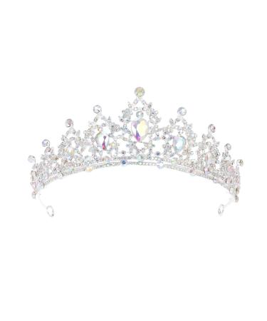 Lurrose Crystal Princess Crown Sparkle AB Rhinestone Bridal Tiara Pageant Hair Accessories for Women (Silver)