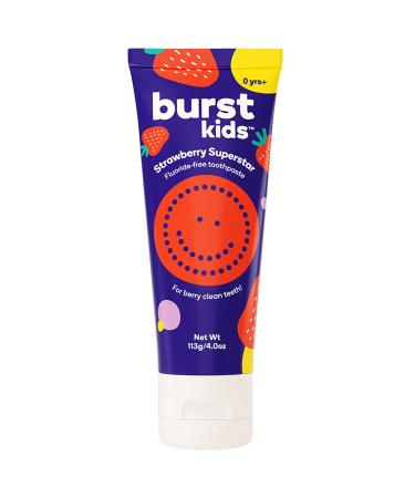 BURSTkids Strawberry Kids Toothpaste Fluoride-Free - Great Tasting, Dye Free Baby, Toddler & Kid Toothpaste Age 0+ with Nano-Hydroxyapatite - 4oz Strawberry Fluoride-Free