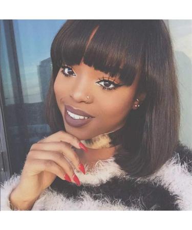 Stylish Dark Brown Long Straight Wig with Flat Bangs African & European American Fashion - Buy Online on GoSupps.com