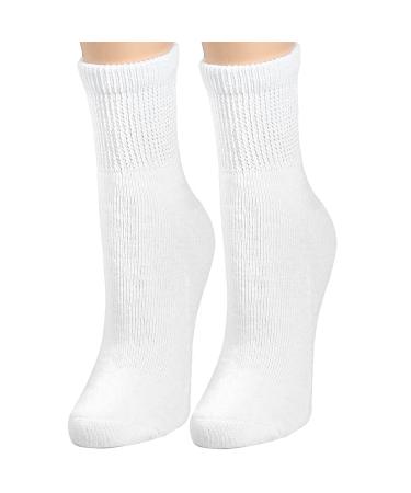 Falari 2-Pack Women Diabetic Socks Diabetes Edema Circulatory Loose Fitting Non Binding Top Soft Breathable Cotton Socks 9-11 Quarter Height - White