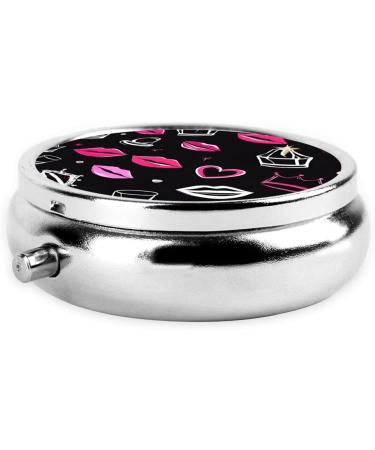 Buy Crown and Lips Round Pill Box - 3 Compartment Mini Decorative Travel Organizer | Portable Pocket Purse for Vitamins & Medicine - Black - Buy Online on GoSupps.com