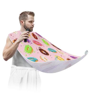 Colorful Donut Pattern Beard Bib Apron Beard Bib Hair Catcher for Men Shaving and Trimming Non-Stick Waterproof Beard Cape Grooming Cloth with 2 Suction Cups Gifts for Men