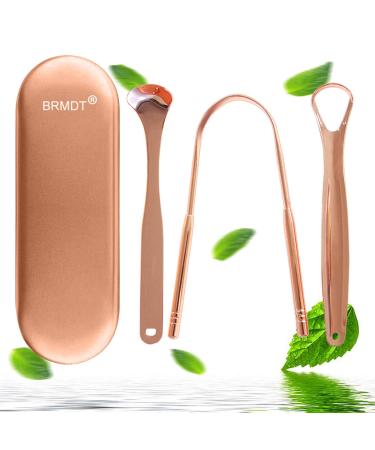 BRMDT Tongue Scraper Tongue Cleaner for Adults - Professional Tongue Cleaning Tool to Reduce Bad Breath Medical Grade Safety Stainless Steel Tongue Scrapers with Storage Case (Rose Gold)