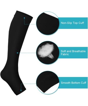 Buy XL Black Compression Socks for Men & Women - Open Toe Flight Support Stockings 20-30 mmHg for Travel Work Pregnancy & Varicose Veins - Buy Online on GoSupps.com