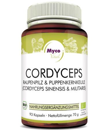 Mycovital Bio Cordyceps Mushroom Powder capsules 93 pieces 750 mg from organic cultivation - 100% vegan & without additives - Chinese caterpillar mushroom