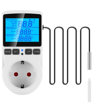 Seamuing thermostat socket 16A 220V Digital temperature controller with sensor heating cooling thermostat socket temperature switch for reptiles aquariums greenhouse fridge fermentation - Buy Online on GoSupps.com