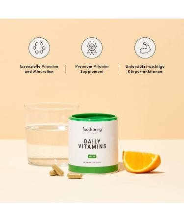 Foodspring Daily Vitamins - Premium Multivitamin Supplements with Vitamin D C & B12 - 100 Capsules for Optimal Health - Buy Online on GoSupps.com