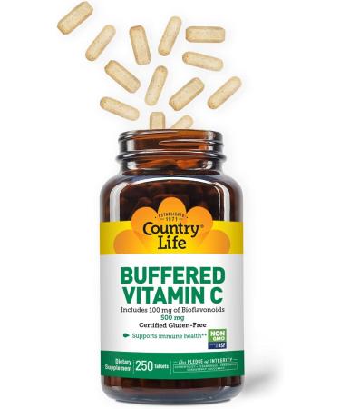 Country Life Buffered Vitamin C 500 mg - 250 Tablets | Immune Support & Antioxidant - Buy Online on GoSupps.com