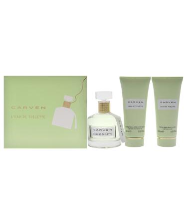 Carven LEau De Toilette for Women - 3 Pc Gift Set 3.33oz EDT Spray 3.33oz Light Body Cream 3.33oz Ligth Bath and Shower Gel