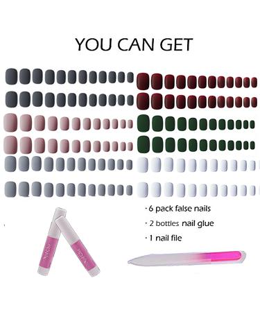 Matte Short Press on Nails Set - 6 Packs (144 Pcs) Acrylic False Nails with Glue & Nail File for Women - Buy Online on GoSupps.com