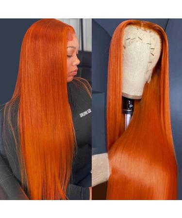 Ginger Orange Lace Front Wig 22 Inch | Pre Plucked Straight 13x4 HD Lace Frontal | 150% Density Brazilian Virgin Human Hair | 88J Color - Buy Online on GoSupps.com