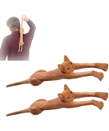 Cat-shaped back scratches back-itching stick cat back scratch for people hand-held back scratches funny hand-held linden wood back scratches (2PCs)