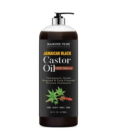 Majestic Pure Jamaican Black Castor Oil for Hair Growth & Natural Skin Care - Roasted & Cold-Pressed - Massage, Scalp, Hair and Nails - 16 fl oz