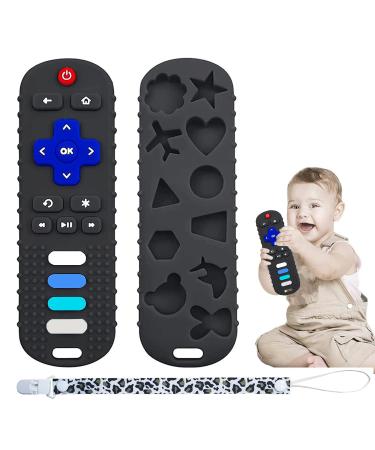 Silicone Baby Teething Toys TV Remote Control Shape Teething Toys Infant Sensory Toy for Babies 3 6 12 18 Months BPA Free(Black) Black02