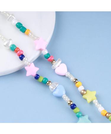 Colorful Vintage Seed Bead Choker Necklace | Pearl & Rainbow Star Heart Jewelry for Women - International Shipping Available - Buy Online on GoSupps.com