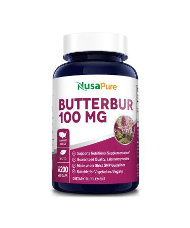 NusaPure Butterbur Extract 100mg per caps 200 Veggie Capsules (Non-GMO Vegetarian & Gluten-Free)