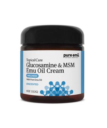 Pure Emu Glucosamine & MSM Emu Oil Cream| Topical Cream Infused with Pure  Fully Refined Emu Oil | Unscented  Gentle Moisturizer  4 oz (7773)