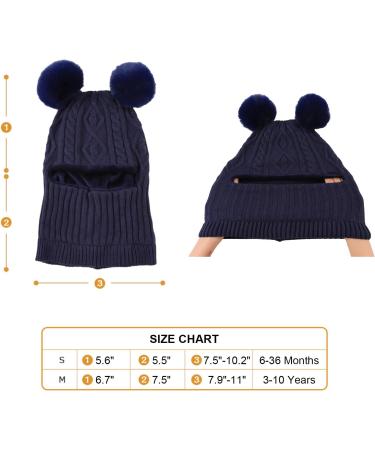 XIAOHAWANG Winter Warm Kids Knit Earflap Hat with Fleece Lining - Navy Pompom | Ages 3-10 - Buy Online on GoSupps.com