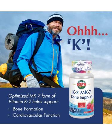 Buy KAL K-2 MK-7 Bone Support - Raspberry 60 Micro Tablets | Premium Vitamin K Supplement - Buy Online on GoSupps.com