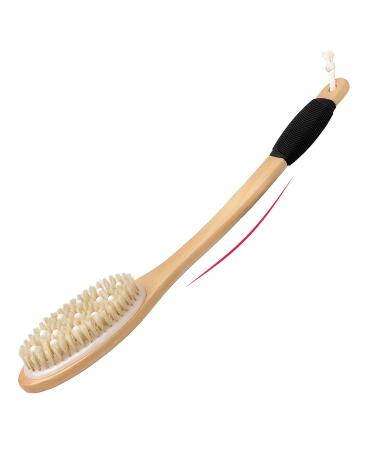 OWIIZI Bath Brush Wooden Curved Long Handle Antiskid Body Shower Brush for Exfoliating  Natural Bristle Back Scrubber for Shower Use Wet or Dry