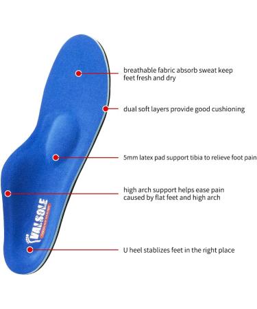 Valsole Orthotic Insole for High Arch Support | Soft Medical Insoles for Flat Feet & Plantar Fasciitis | Man/Woman (10.5-11 UK-295mm Blue) - Buy Online on GoSupps.com