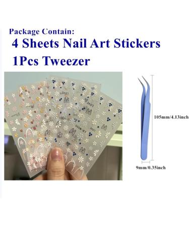 4 Sheets Flower Nail Art Stickers Decals Self-Adhesive Floral Summer Leaves Nail Supplies Nail Art Design 5D Daisy Flower Nail Art Stickers with Tweezer (Flower-4sheets) - Buy Online on GoSupps.com