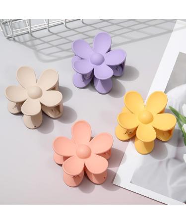 Flower Cute Hair Claw Clips - Set of 4 Matte Small Flowers Hair Clips for Women and Girls - Nonslip Strong Hold Hair Accessories (Yellow+Purple+Pink+Khaki) - Buy Online on GoSupps.com