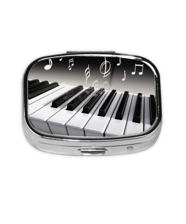 Piano Music Symbol Printing 2 Compartment Small Pill Case Cute Small Pill Box Purse Pill Boxs Travel Pill Organizer for Pocket Purse and Travel Gifts