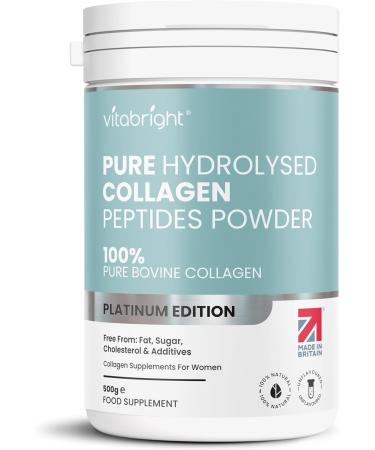 Bovine Collagen Peptides Powder 500g - 50 Servings - 100% Pure Hydrolysed Type 1 & 3-19 Amino Acids - High Levels of All 8 Essential Amino Acids & BCAAs - Halal & Kosher - Made in UK by VitaBright - Buy Online on GoSupps.com