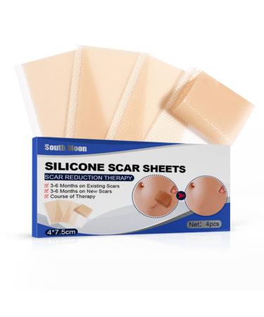 Silicone Scar Sheets Restore Delicate Skin Firm Adhesion Scar Removal Silicone Tape Cuttable for Hyperplastic Scar (4pcs-4 * 7.5cm) 4pcs-4*7.5cm