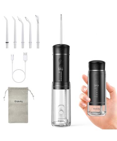 Water Flosser Cordless - ENPULY Portable Water Teeth Cleaner Pick with 3 Cleaning Modes & 5 Pressure Modes 5 Jet Tips IPX7 Waterproof Rechargeable Oral Irrigator for Braces Bridges Tooth Care Black