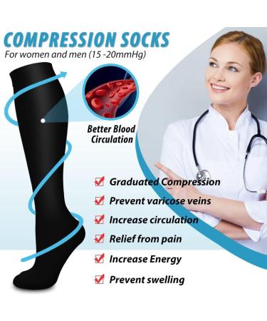 BLUEENJOY Copper Compression Socks (6 Pairs) for Men & Women - Best Support for Nurses, Running, Hiking, Recovery - Black/White/Gray - Small-Medium - Buy Online on GoSupps.com