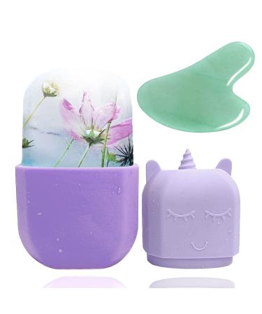 Loucky Ice Roller for Face and Gua Sha Set Ice Face Roller Mold for Skin Care Silicone Facial Roller for Eyes Facial Ice Roller and Gua Sha Facial tools Remove Puffiness Remove Fine Lines Purple