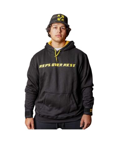 Reps Over Rest Ultimate Lifting Sweatshirt for Weightlifting/Bodybuilding/Powerlifting/Crossfit/Weight Loss XX-Large Black & Yellow