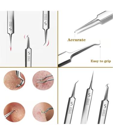 Usiveinborn Blackhead Remover Usiveinborn Tweezers Teppeic Tweezers Usiveinbor Pimple Popper Tool Kit Stainless Steel Professional Facial Blackhead Remover Tweezers 125 Elbow Design (7PCS) - Buy Online on GoSupps.com