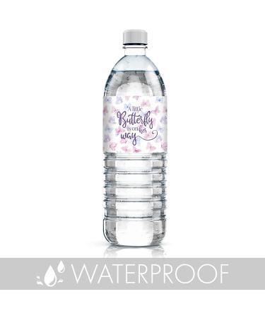 Girl Baby Shower Butterfly Water Bottle Labels - 24 Count Pink & Purple Waterproof Wrappers - Buy Online on GoSupps.com